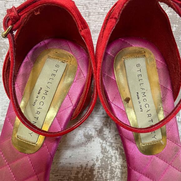 Stella McCartney Satin Lucite Heel Sandals in Pink/Red - Picture 6 of 8